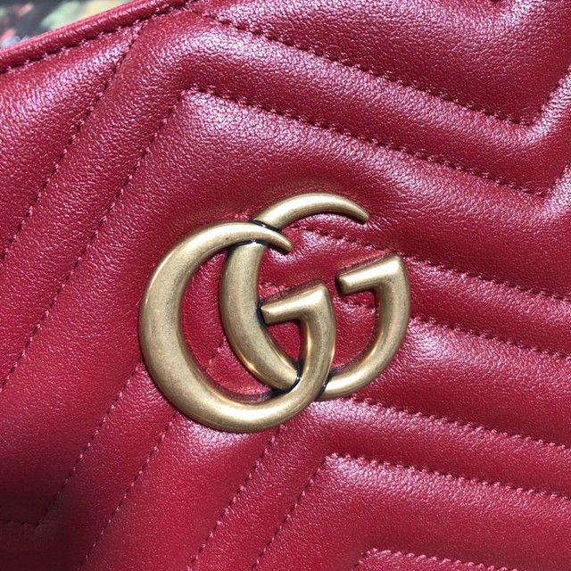 Gucci經典款女包 524578 古馳GG Marmont系列 雙G 絎縫 紅色 Gucci中號購物袋  gqy2528